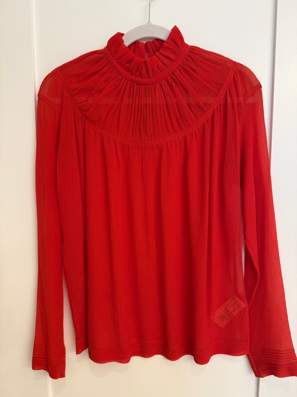 VVB Victoria Beckham Red Ruffled High-Neck Women's Blouse